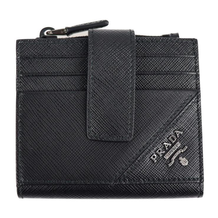 超美品 PRADA プラダ 2MC066 二つ折り財布 サフィアーノレザー NERO 