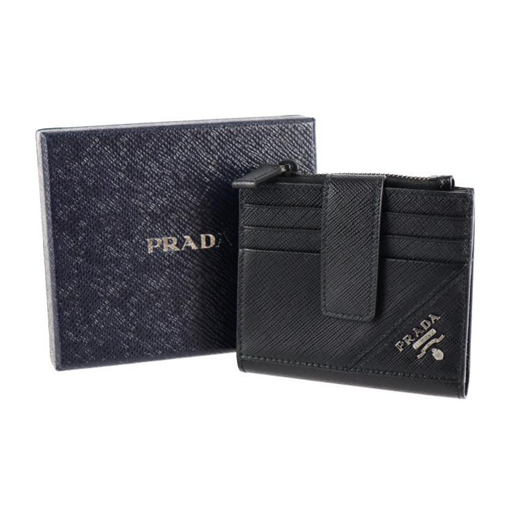 超美品 PRADA プラダ 2MC066 二つ折り財布 サフィアーノレザー NERO 