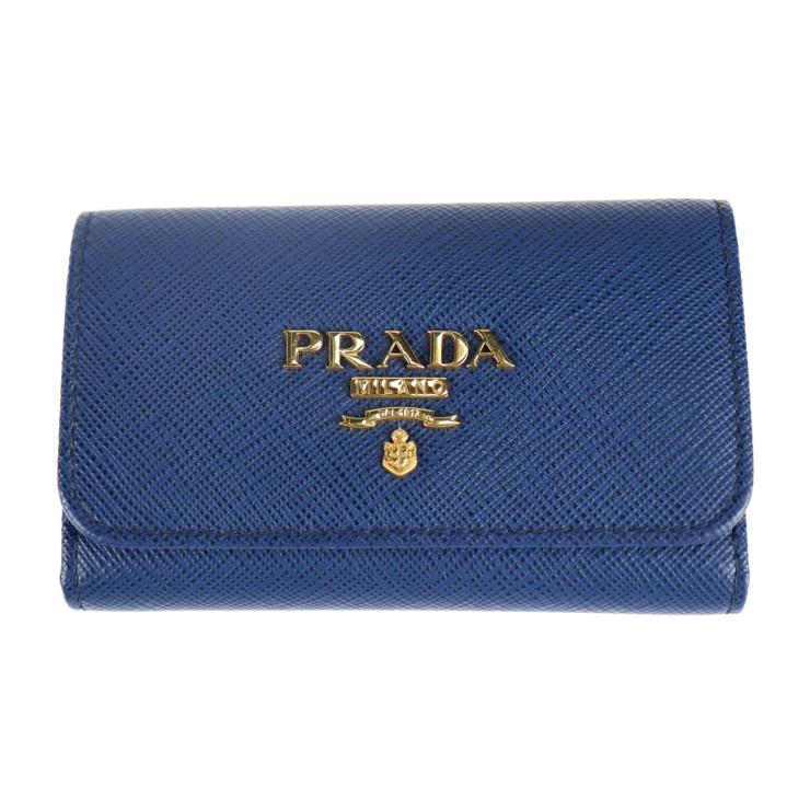 PRADA 美品 プラダ 4連 キーケース 1PG004 サフィアーノレザー BLUETTE 
