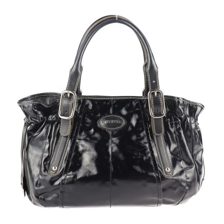 美品 TOD'S トッズ Gライン ハンドバッグ PVC レザー ブラック トート