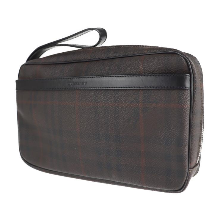 BURBERRY 美品 バーバリー バッグ セカンドバッグ PVC レザー ダーク 