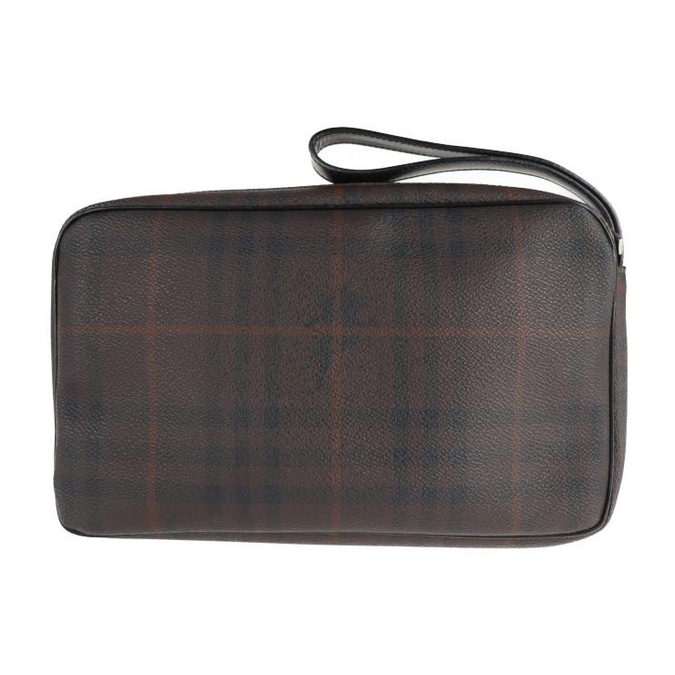 BURBERRY 美品 バーバリー バッグ セカンドバッグ PVC レザー ダーク 