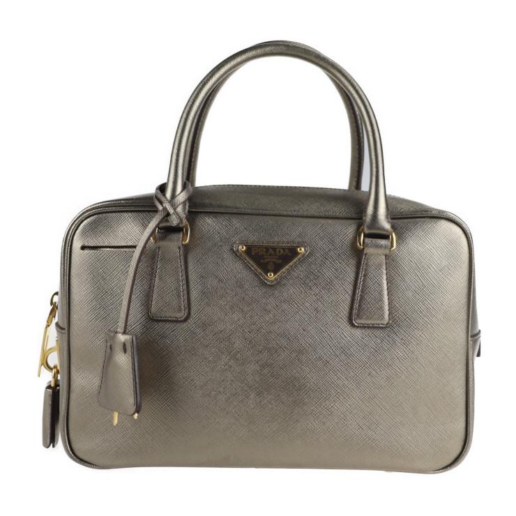 PRADA 美品 プラダ サフィアーノ BN1113 ハンドバッグ レザー PIOMBO 