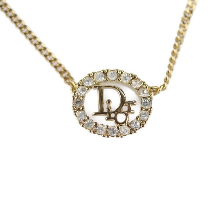 美品 Christian Dior クリスチャンディオール ネックレス メタル ラインストーン ゴールド ロゴ【本物保証