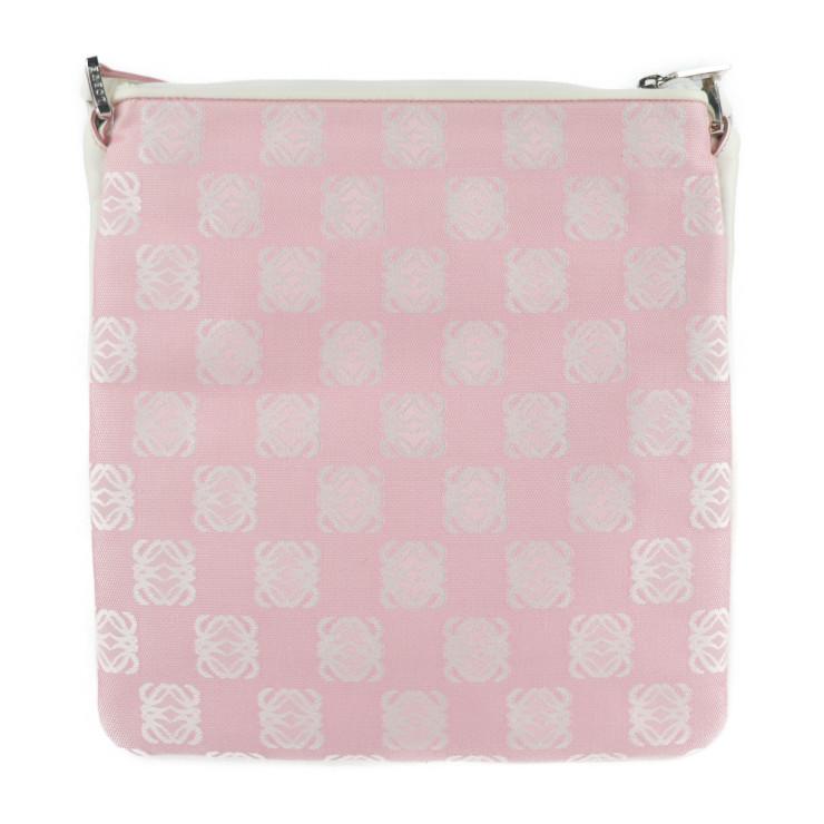 LOEWE 超美品 ロエベ ショルダーバッグ キャンバス レザー ピンク 白  