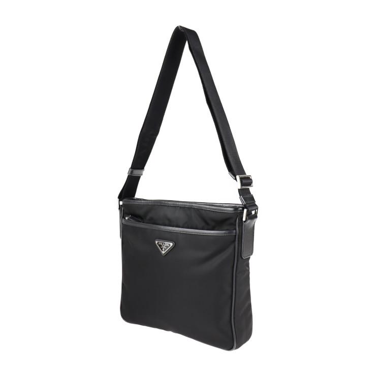 PRADA 美品 プラダ 2VH797 ショルダーバッグ ナイロン レザー ブラック 