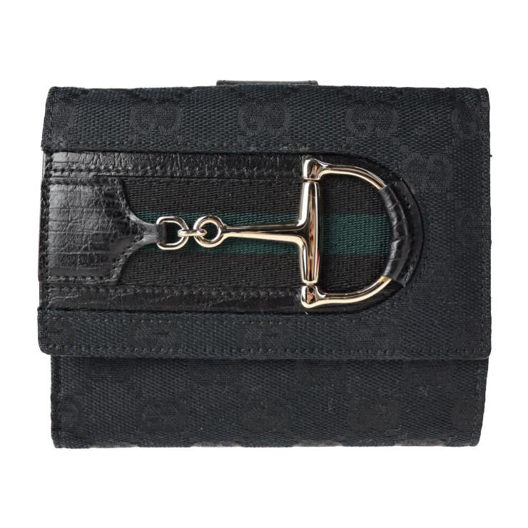 美品】GUCCI ホースビット 折り財布 キャンバス ゴールド金具