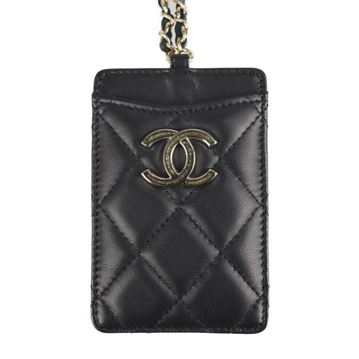 CHANEL 超美品 シャネル カードケース A01745 レザー 黒 ストラップ 