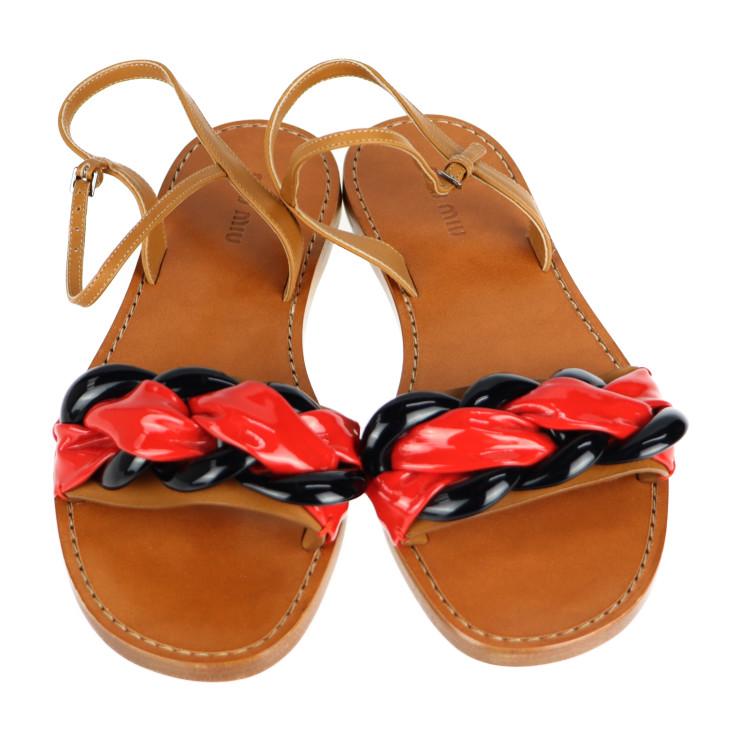 超美品 MIUMIU ミュウミュウ フラットサンダル 5X336A ＃36 1/2 レザー 