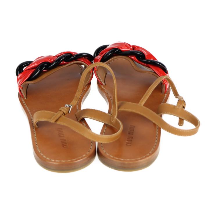 超美品 MIUMIU ミュウミュウ フラットサンダル 5X336A ＃36 1/2 レザー 