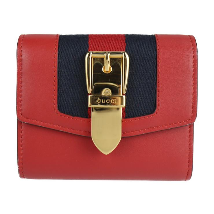 美品 GUCCI グッチ シルヴィ コンパクトウォレット ウェビングライン 