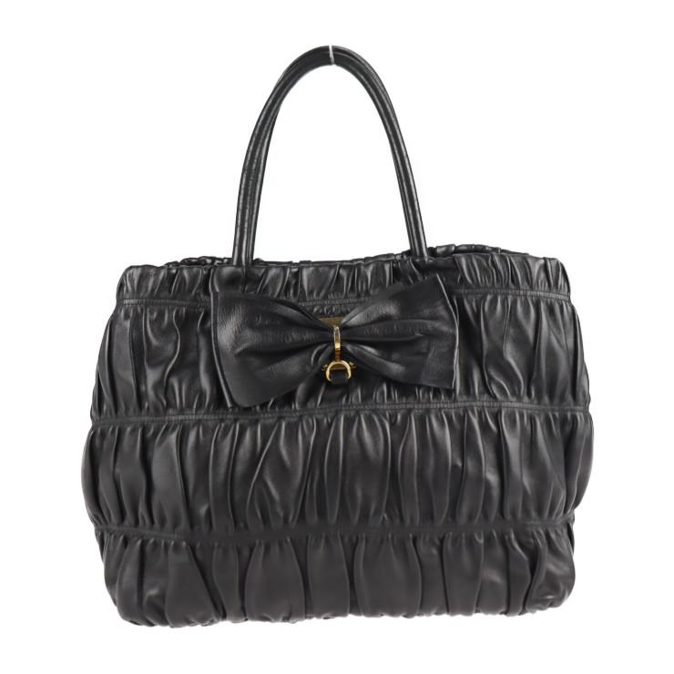 PRADA プラダ リボン BN1932 ハンドバッグ レザー ブラック 2way 