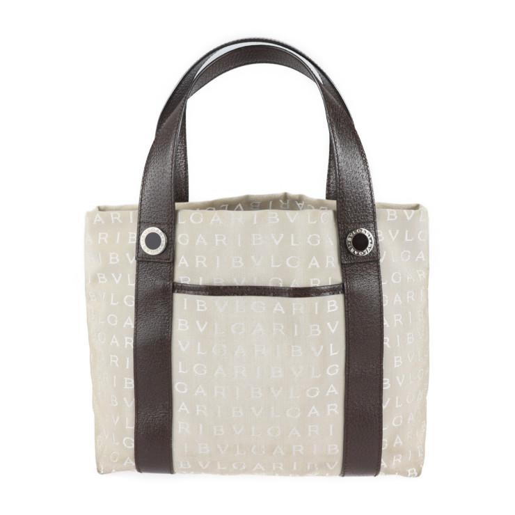 BVLGARI ブルガリ ロゴマニア 22279 ハンドバッグ キャンバス レザー  
