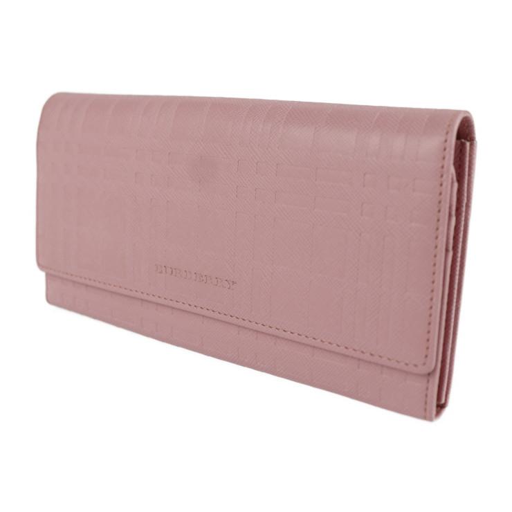 超美品 BURBERRY バーバリー 二つ折り財布 型押しレザー ピンク 
