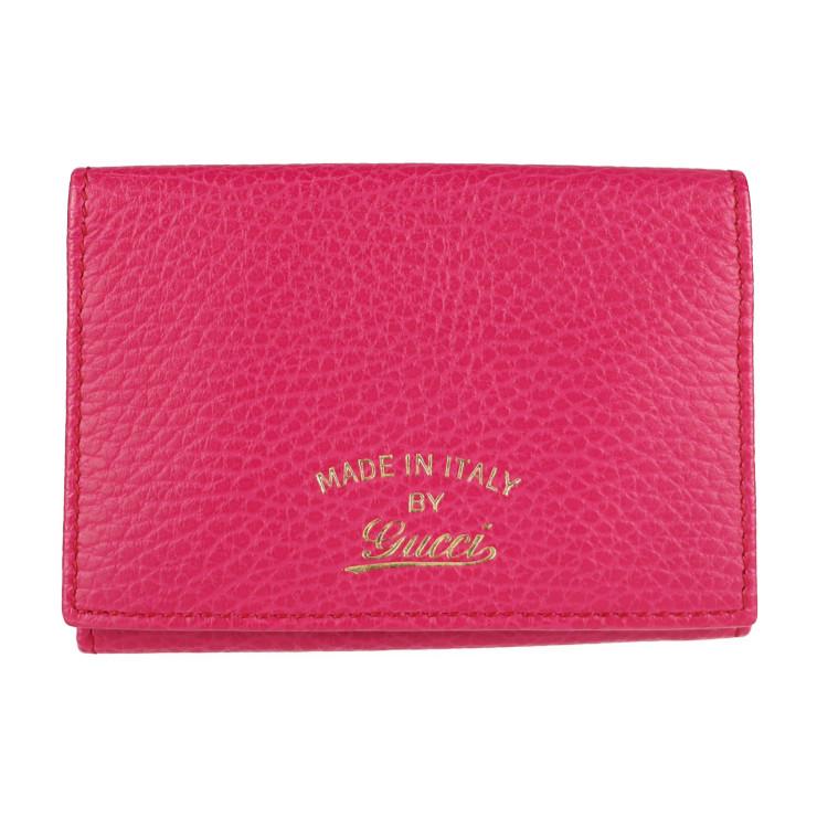 超美品 GUCCI グッチ 381045 カードケース レザー フューシャピンク 二  