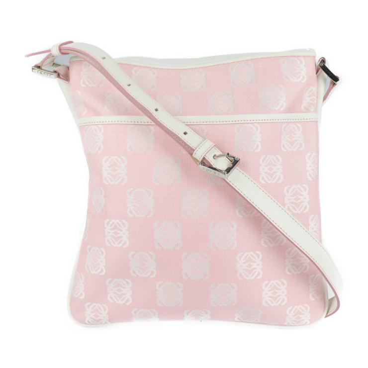 美品 LOEWE ロエベ ショルダーバッグ キャンバス レザー ピンク 