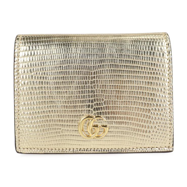 美品 GUCCI グッチ GGマーモント 456126 二つ折り財布 リザード 