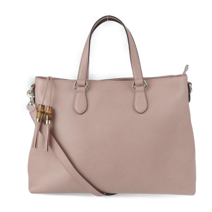 超美品 グッチ バンブー トートバッグ 449643 レザー ピンク系  