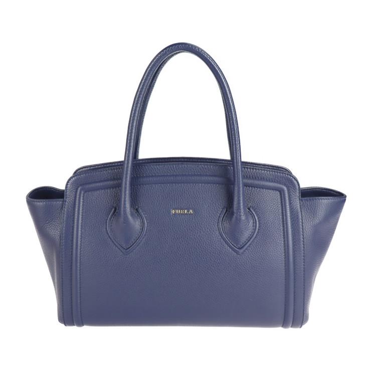 美品 Furla フルラ カレッジ ハンドバッグ レザー ネイビー トートバッグ【本物保証】 :2208073001040:3R