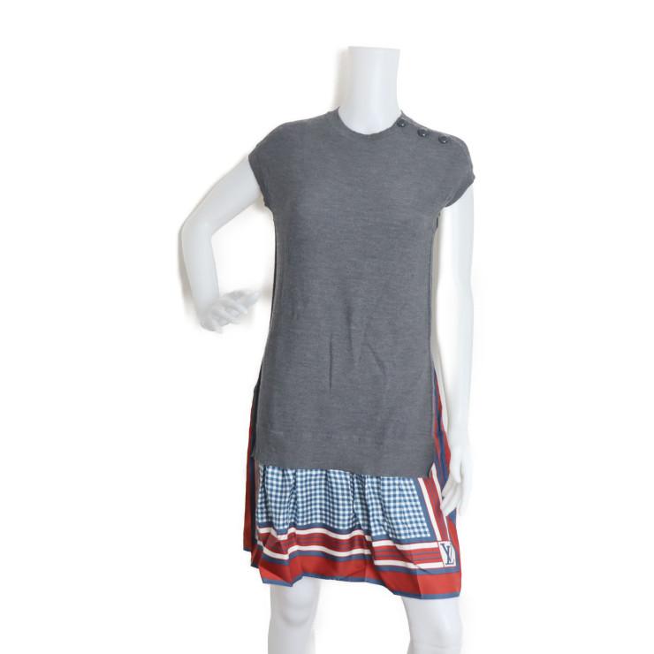 美品 ルイヴィトン ワンピース XS ウール シルク グレー ブルー レッド  