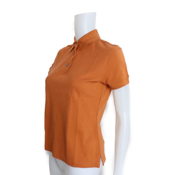 美品 HERMES エルメス S ポロシャツ コットン100％ オレンジ系 Hロゴ