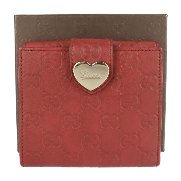 GUCCI 美品 グッチ グッチシマ 二つ折り財布 203549 レザー 赤系  