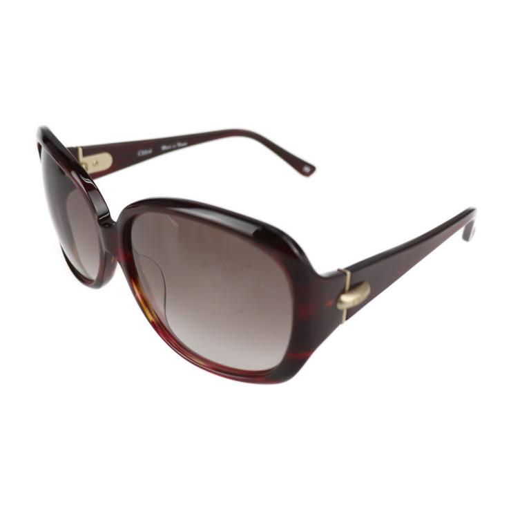 Chloe クロエ CL2216 サングラス プラスチック ワイン系 ゴールド金具  