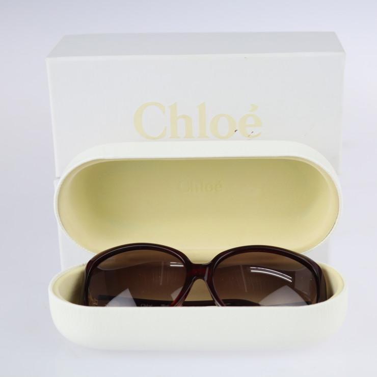 Chloe クロエ CL2216 サングラス プラスチック ワイン系 ゴールド金具 