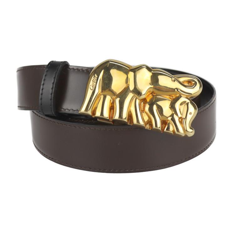 Cartier 超美品 CARTIER カルティエ 象モチーフバックル ベルト レザー 
