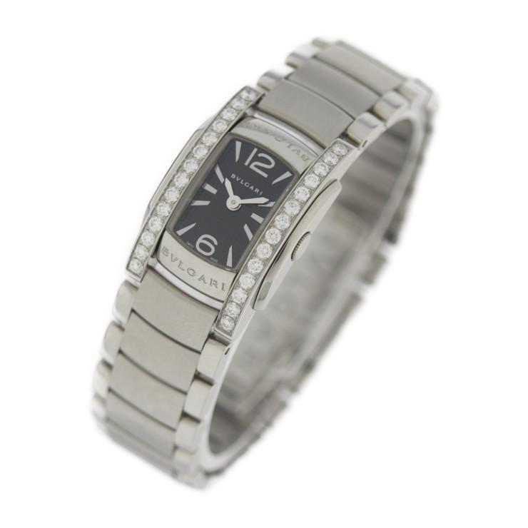 BVLGARI ブルガリ アショーマD  腕時計 AA26BSDS（AA26S） ステンレススチール ダイヤモンド  シルバー 黒文字盤  ダイヤベゼル クオーツ QZ 【本物保証】 BVLGARI（ブルガリ） 美品 アショーマD AA26BSDS（AA26S） 腕時計