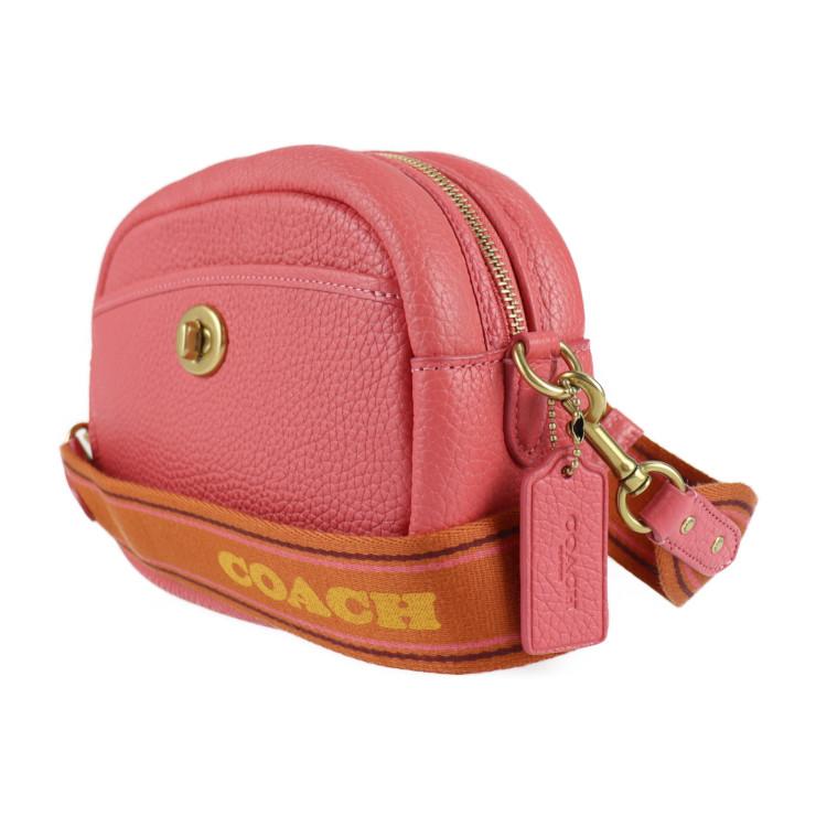 超美品 コーチ カメラ バッグ ショルダーバッグ C4813 ソフト ペブル レザー WATERMELON ピンク ターンロック クロスボディ