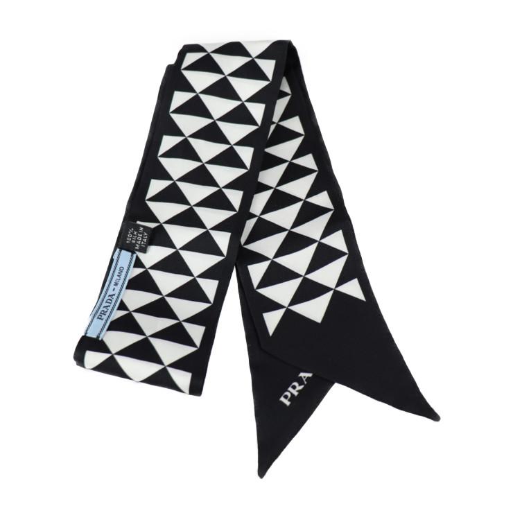 PRADA 超美品 プラダ 1FF008 スカーフ シルク100% ブラック ライト  