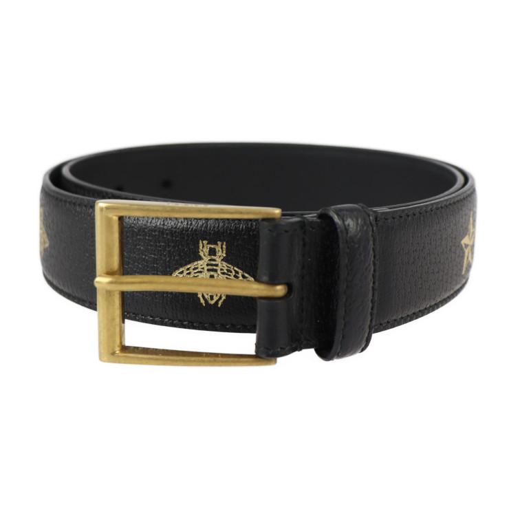 GUCCI 美品 グッチ 495125 85・34 ベルト レザー ブラック ゴールド 