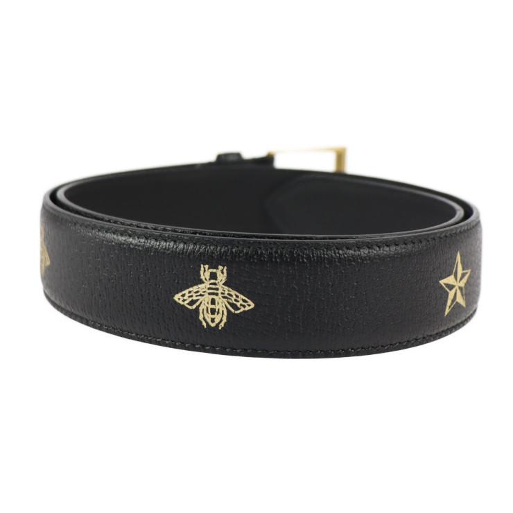 GUCCI 美品 グッチ 495125 85・34 ベルト レザー ブラック ゴールド 