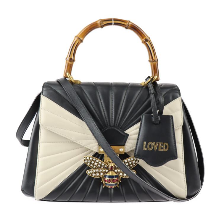 GUCCI 美品 グッチ クイーンマーガレット バンブー ハンドバッグ 