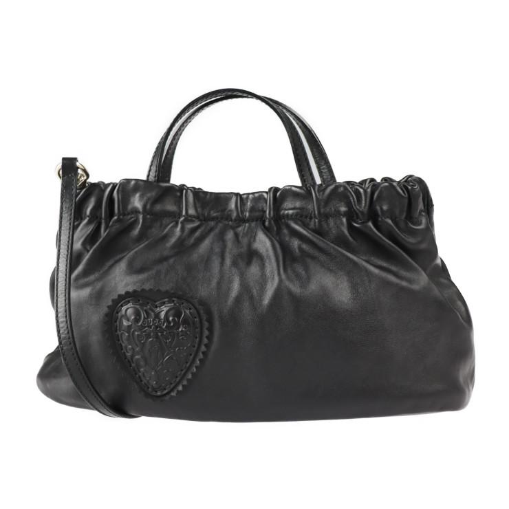 GUCCI グッチ ハンドバッグ 212994 レザー 黒 ゴールド金具 クレスト 
