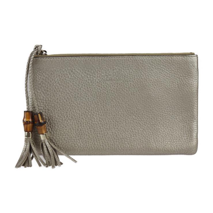 美品 GUCCI グッチ バンブー 376854 クラッチバッグ レザー ゴールド系 