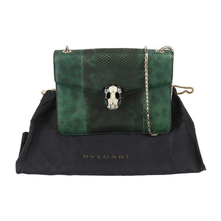 美品 ブルガリ セルペンティ ショルダーバッグ レザー グリーン系 