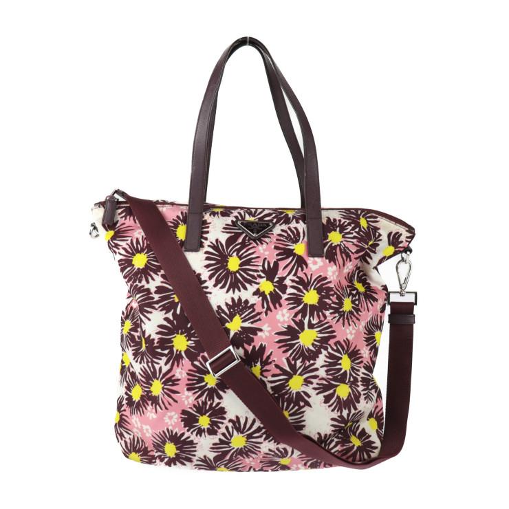 PRADA プラダ トートバッグ B4696F ナイロン レザー ピンク系 ボルドー 
