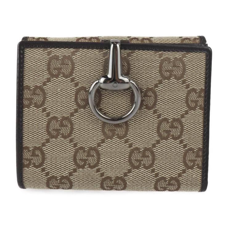 GUCCI 超美品 グッチ ホースビット 101604 二つ折り財布 GGキャンバス 