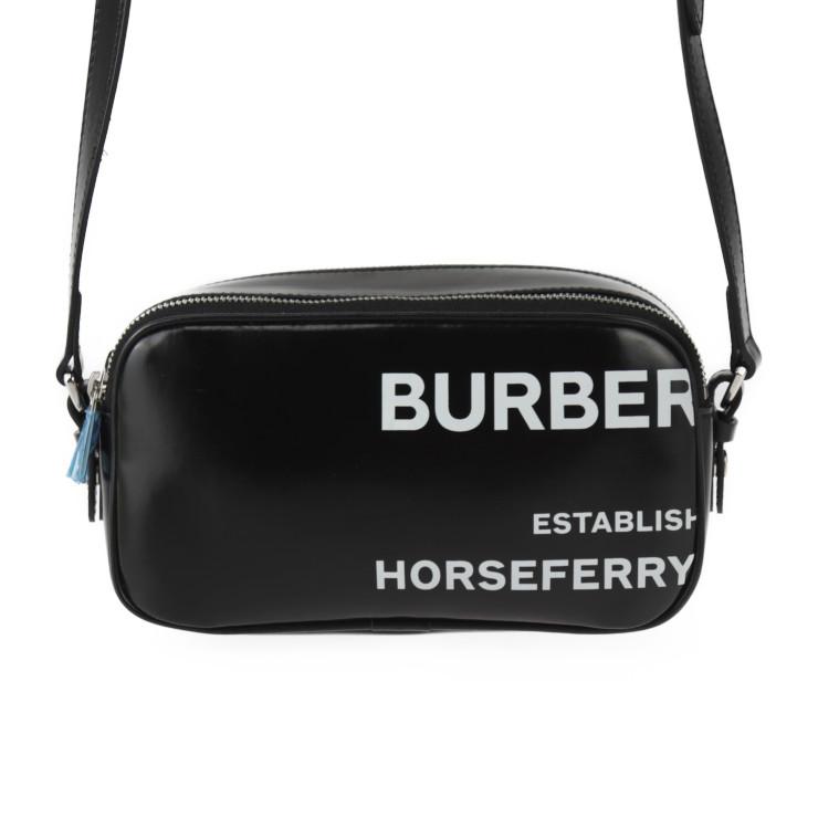 BURBERRY バーバリー ホースフェリー カメラ マイクロ ショルダーバッグ 8022339 コーティングキャンバス レザー  ブラック ホワイト シルバー金具 クロスボディ ポシェット ロゴ 【本物保証】 BURBERRY（バーバリー） 新古未使用展示品 カメラ マイクロ ホース