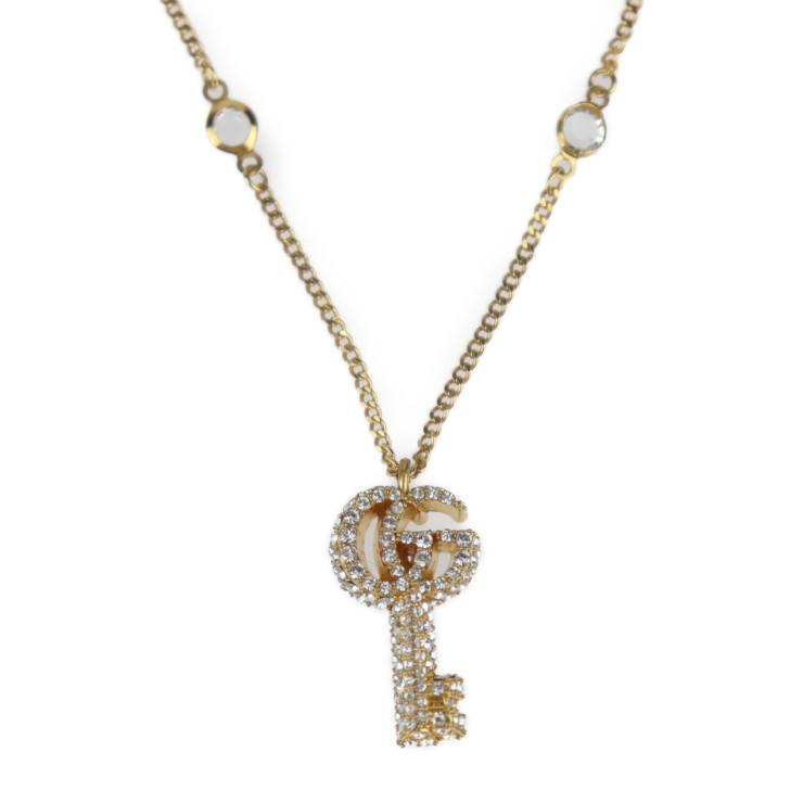 GUCCI 超美品 グッチ クリスタル付き ダブルG キー ネックレス 645620 