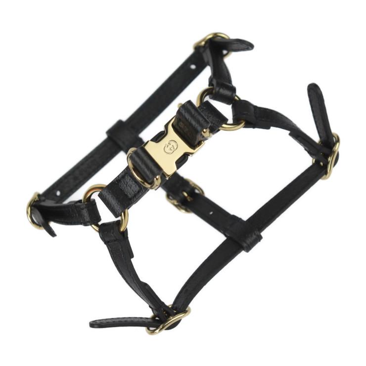 【新品】GUCCI 犬 ハーネス ロゴ入り ペット ブラックレザー ゴールド GUCCI（グッチ） 新古未使用展示品 犬用 ハーネス 692965 表記サイズ