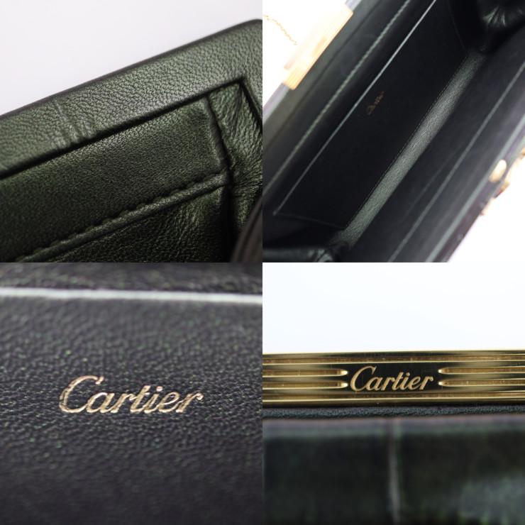 美品 カルティエ パンテール クラッチバッグ クロコダイル ブラック Cartier（カルティエ） 美品 パンテール ドゥ クラッチバッグ L1001924