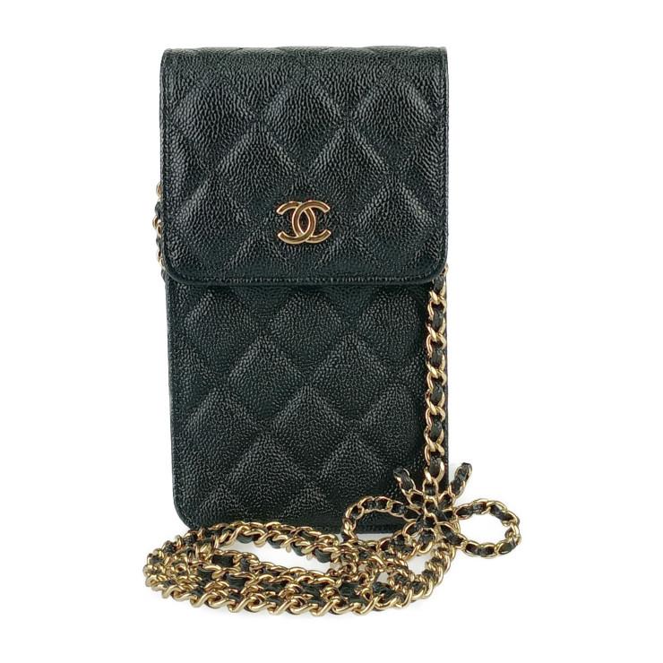 美品 CHANEL シャネル ショルダーバッグ マトラッセ フォンホルダー AP3307 ブラック ゴールド金具 キャビアスキン レディース リボンチェーン ポシェット キルティング【本物保証】 マトラッセ 美品 シャネル ショルダーバッグ フォンホルダー AP3307