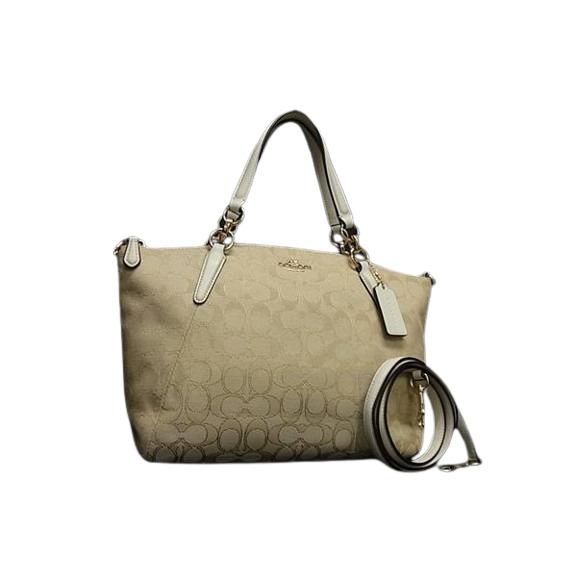 COACH コーチ ハンドバッグ ミニ クリスティー キャリーオール F36625 ベージュ系×アイボリー系 キャンバス×レザー レディース 2WAY ショルダーバッグ ゴールド金具 美品【本物保証】 COACH（コーチ） ハンドバッグ ミニ クリスティー キャリーオール