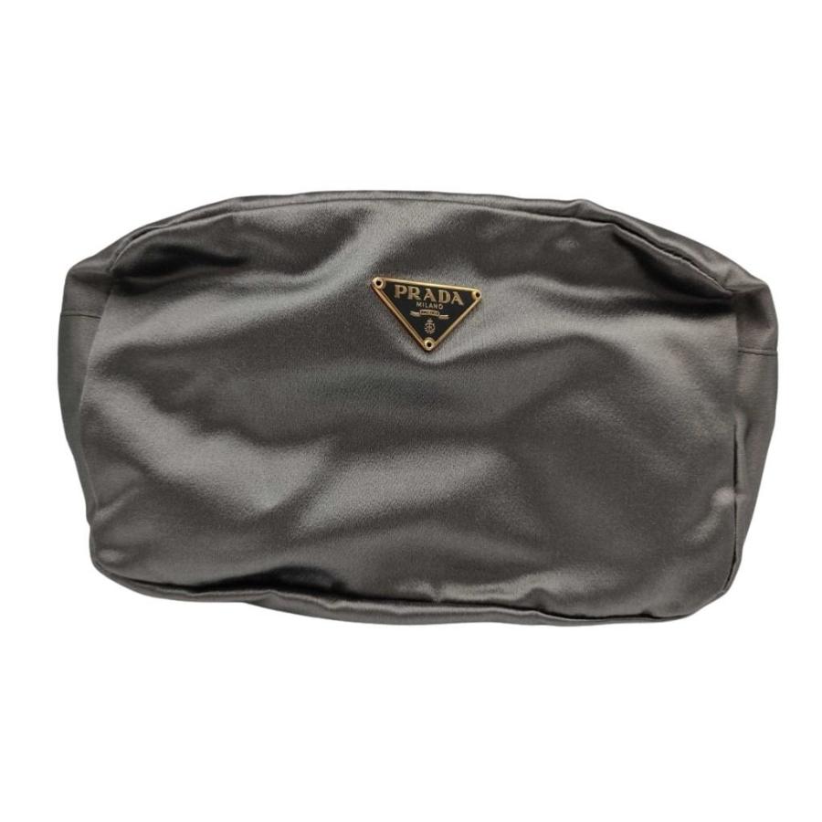 PRADA プラダ ポーチ トライアングルロゴ 1N0021 グレーメタリック キャンバス レディース 三角ロゴ 美品【本物保証】 PRADA（プラダ） ポーチ トライアングルロゴ キャンバス 1N0021 三角