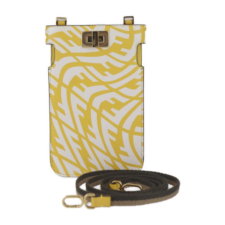 超美品 FENDI フェンディ ピーカフォン ピーカブー 8M0442 ショルダーバッグ カーフレザー イエロー系 ズッカ柄 スマホポーチ スマホケース ストラップ ターンロック【本物保証】 FENDI（フェンディ） 超美品 ピーカフォン ピーカブー ショルダー