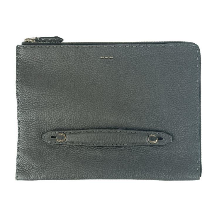 【早い者勝ち】FENDI クラッチバッグ　グレー　レザー　セレリア FENDI フェンディ クラッチバッグ セレリア 7M0225 グレー系具 レザー