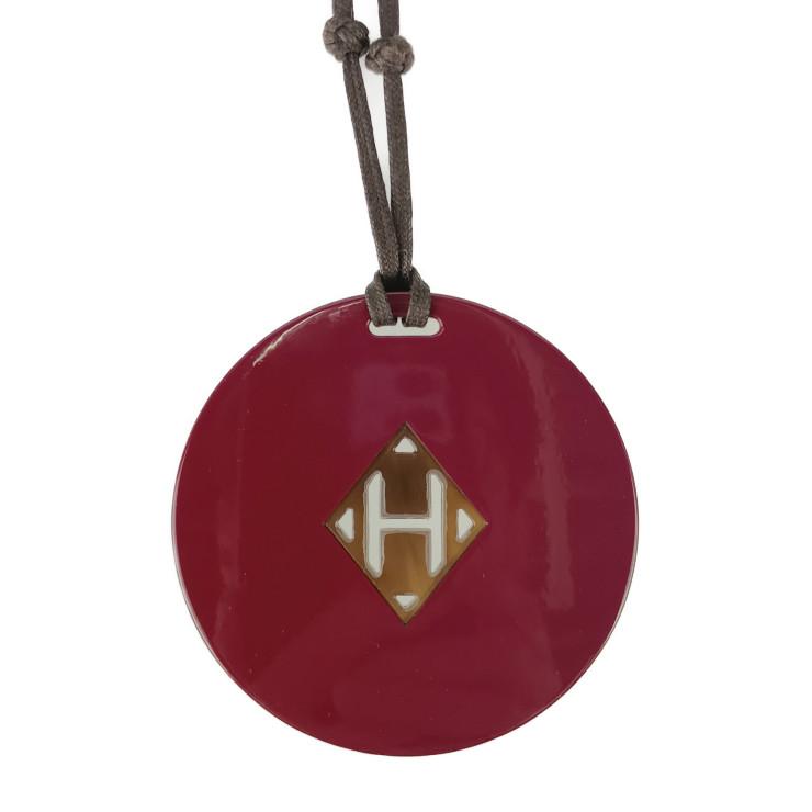 HERMES 美品 エルメス ネックレス Hロゴ ボルドー系 ブラウン系 